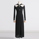 Hollow-out Twist Design Slim-fit Long Dress Women - Heritage cosmetics and beauty care