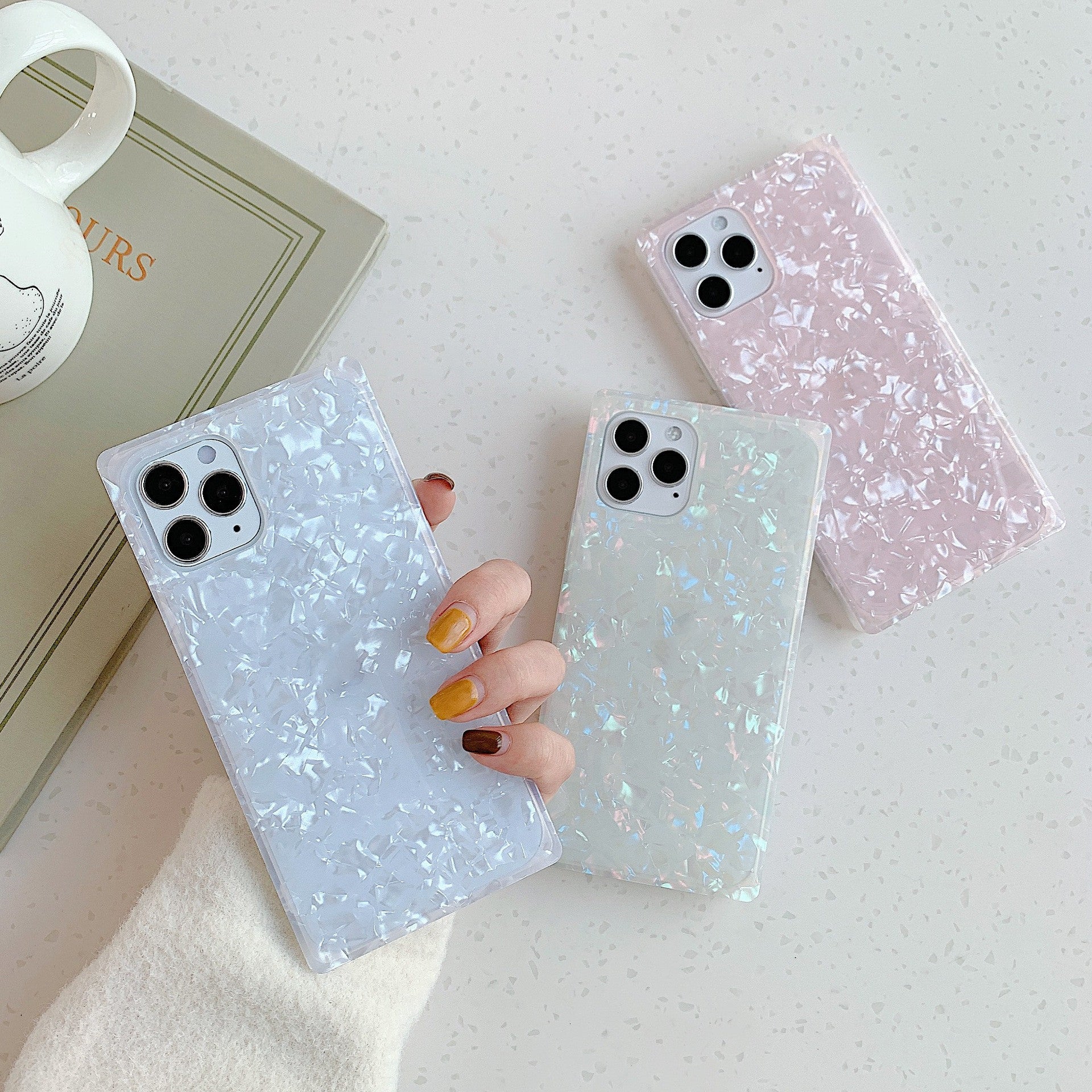 Square Straight-edge Mobile Phone Solid Color Shell Pattern Anti-fall Protective Cover Heritage cosmetics and beauty care