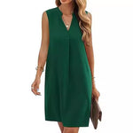 Sleeveless Elegant V-neck Loose Solid Color Dress Women - Heritage cosmetics and beauty care