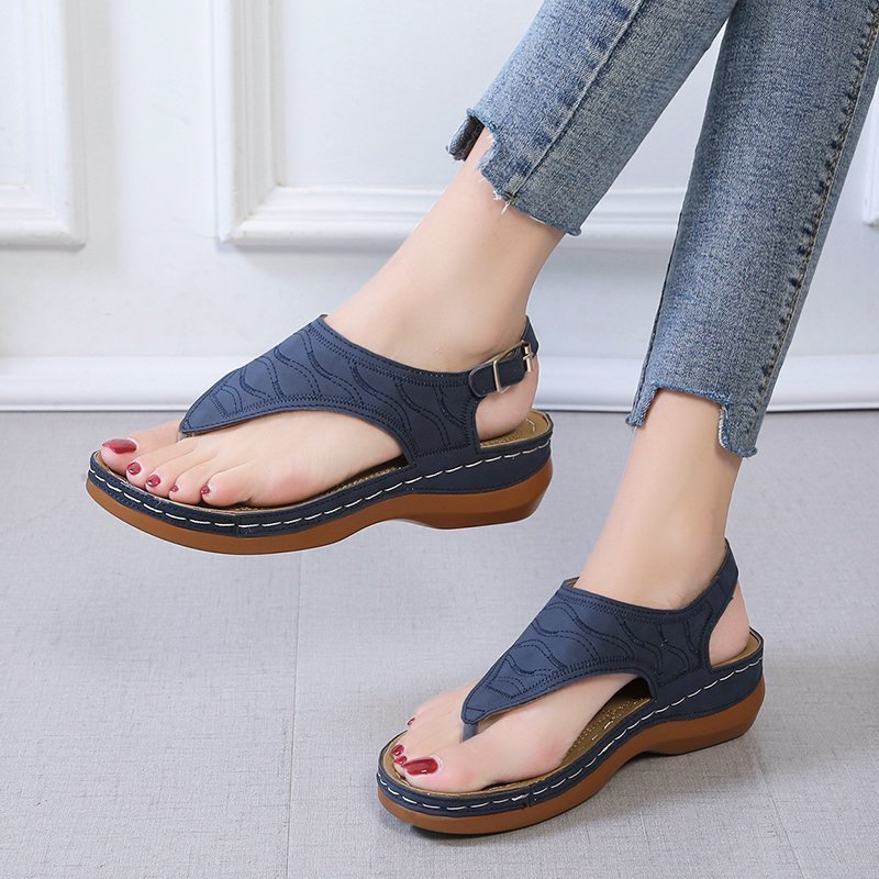 Casual Sandals Women's Wedge Heel Solid Color Flip Flop Sandals - Heritage cosmetics and beauty care