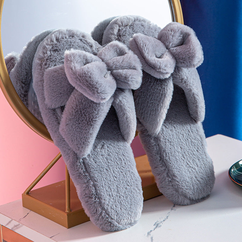 Bowknot Plush Slippers Plush Cotton Slippers - Heritage cosmetics and beauty care