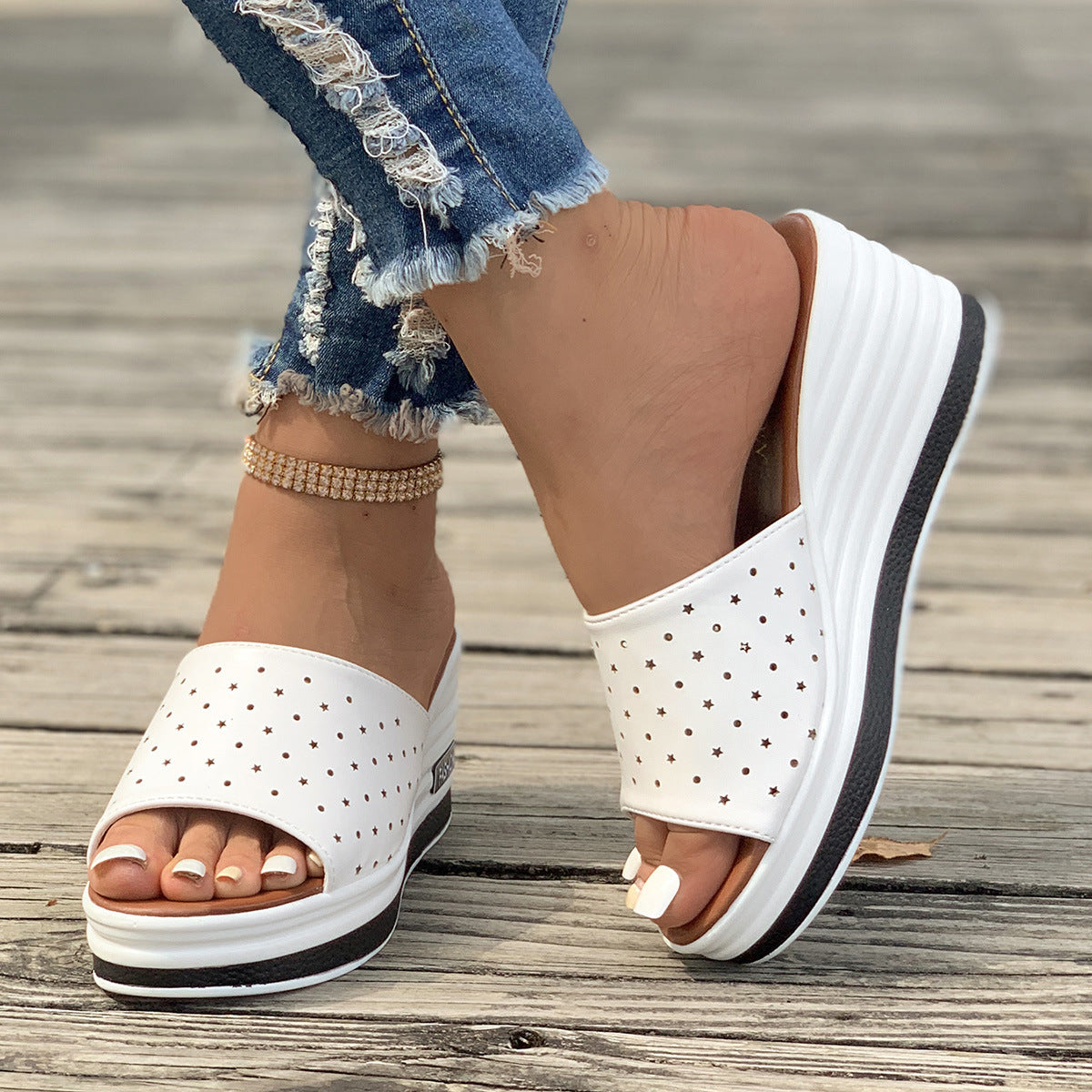 Fish Mouth Wedges Sandals Summer Fashion Hollow Design High Heels Slides Slippers Casual Beach Shoes For Women - Heritage cosmetics and beauty care