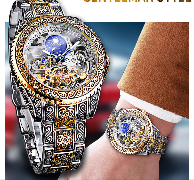 Forsining Skeleton Carved Tourbillon Mechanical Watches Luxury Men's Wristwatch - Heritage cosmetics and beauty care