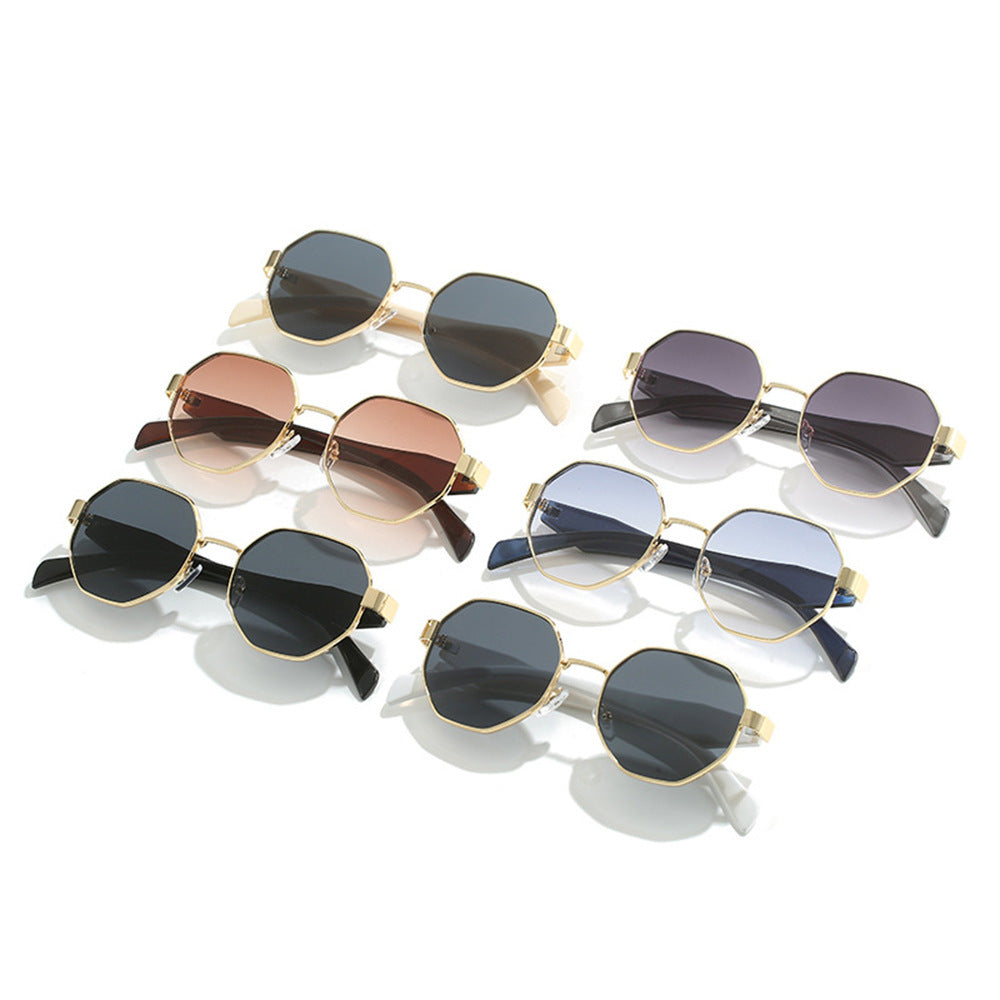 New Polygonal Sunglasses Wide Leg Metal Large Rim Sunglasses Women - Heritage cosmetics and beauty care