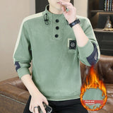 Mock Neck Hoodie Men's Autumn And Winter Fleece Lined Warm Top