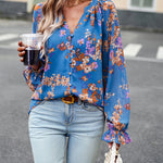 Women's Tops Casual Floral Print V Neck Long Sleeve Shirts Loose Chiffon Blouses Shirts Tops Heritage cosmetics and beauty care