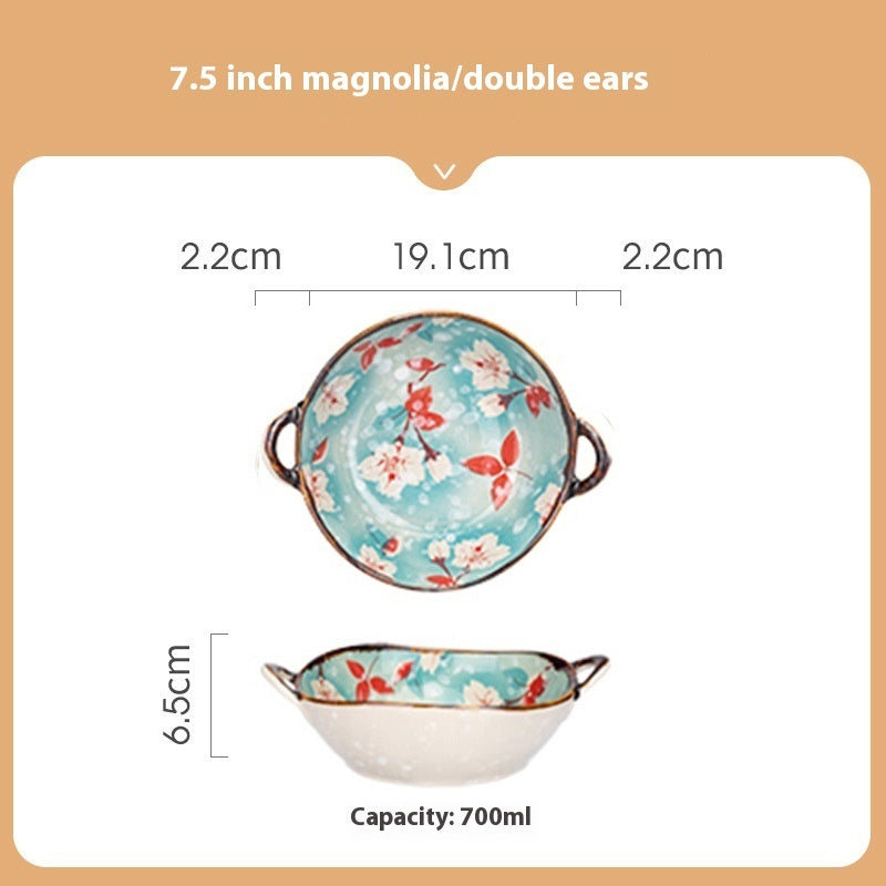 Binaural Soup Household Vintage Noodle Bowl Ramen Ceramic Big Soup Basin Tableware - Heritage cosmetics and beauty care