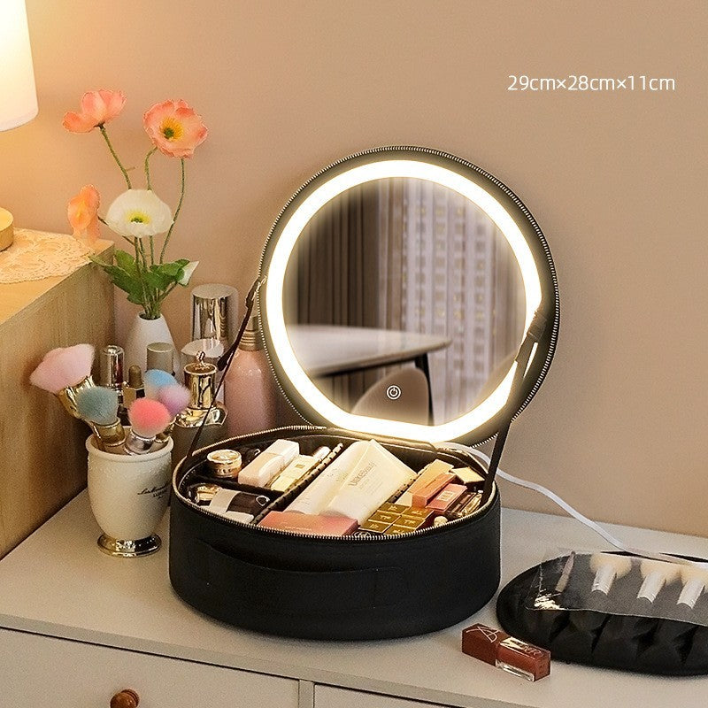 Round Smart LED Makeup Leather Travel Organizers - Heritage cosmetics and beauty care