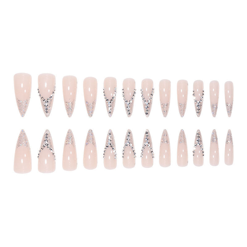 Bride French Diamond Fragments Fake Nail Sticker Long - Heritage cosmetics and beauty care