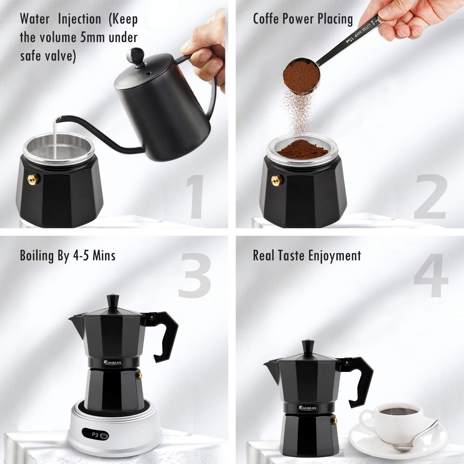 Stovetop Espresso Maker Espresso Cup Moka Pot Classic Cafe Maker Percolator Coffee Maker Italian Espresso for Gas or Electric Aluminum Black Gift package with 2 cups Amazon Platform Banned Heritage cosmetics and beauty care