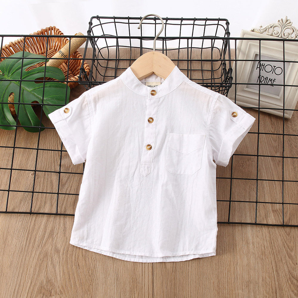 Boys' Summer Simplicity Solid Color Shirt Short Sleeve - Heritage cosmetics and beauty care