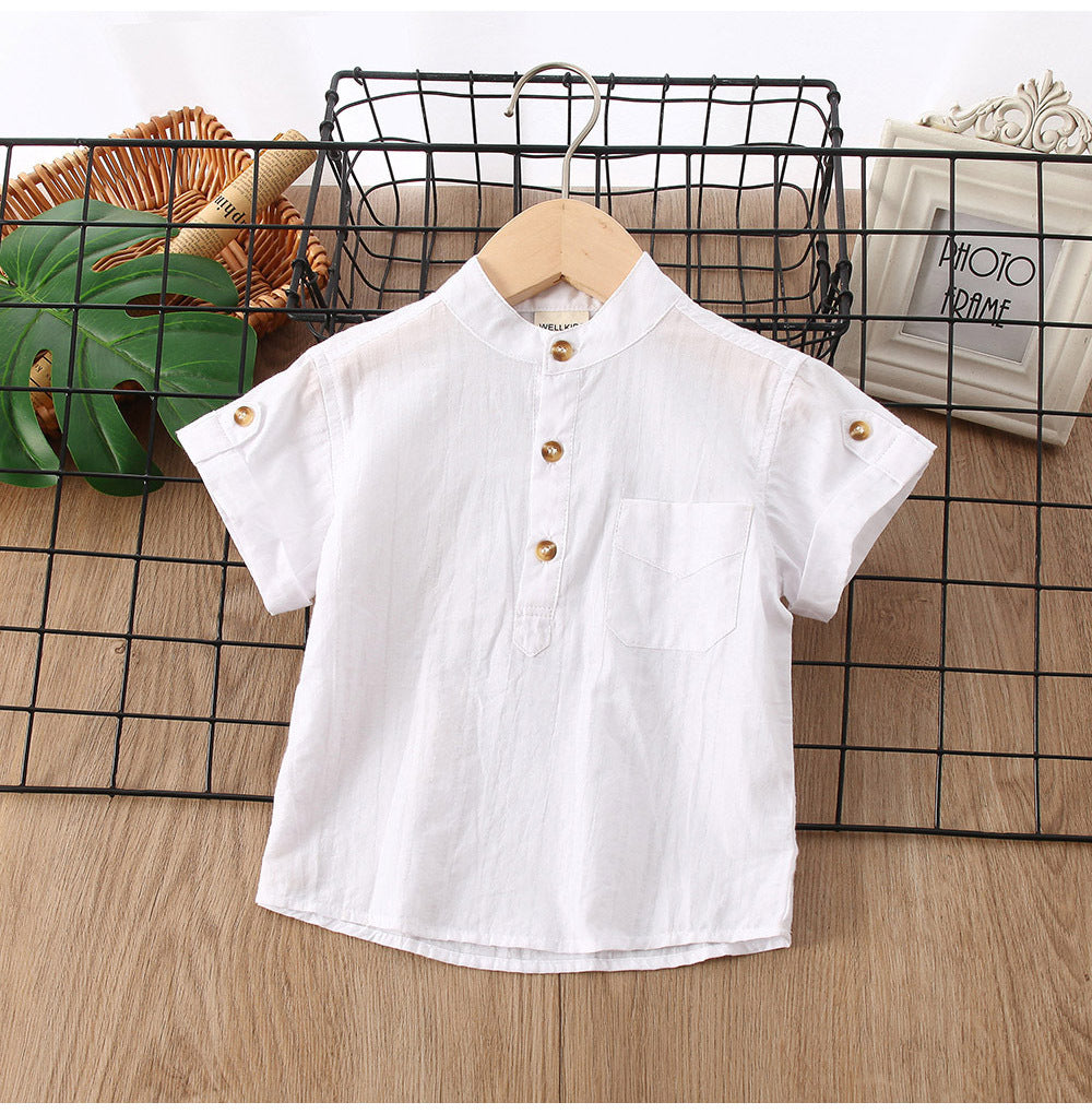 Boys' Summer Simplicity Solid Color Shirt Short Sleeve - Heritage cosmetics and beauty care