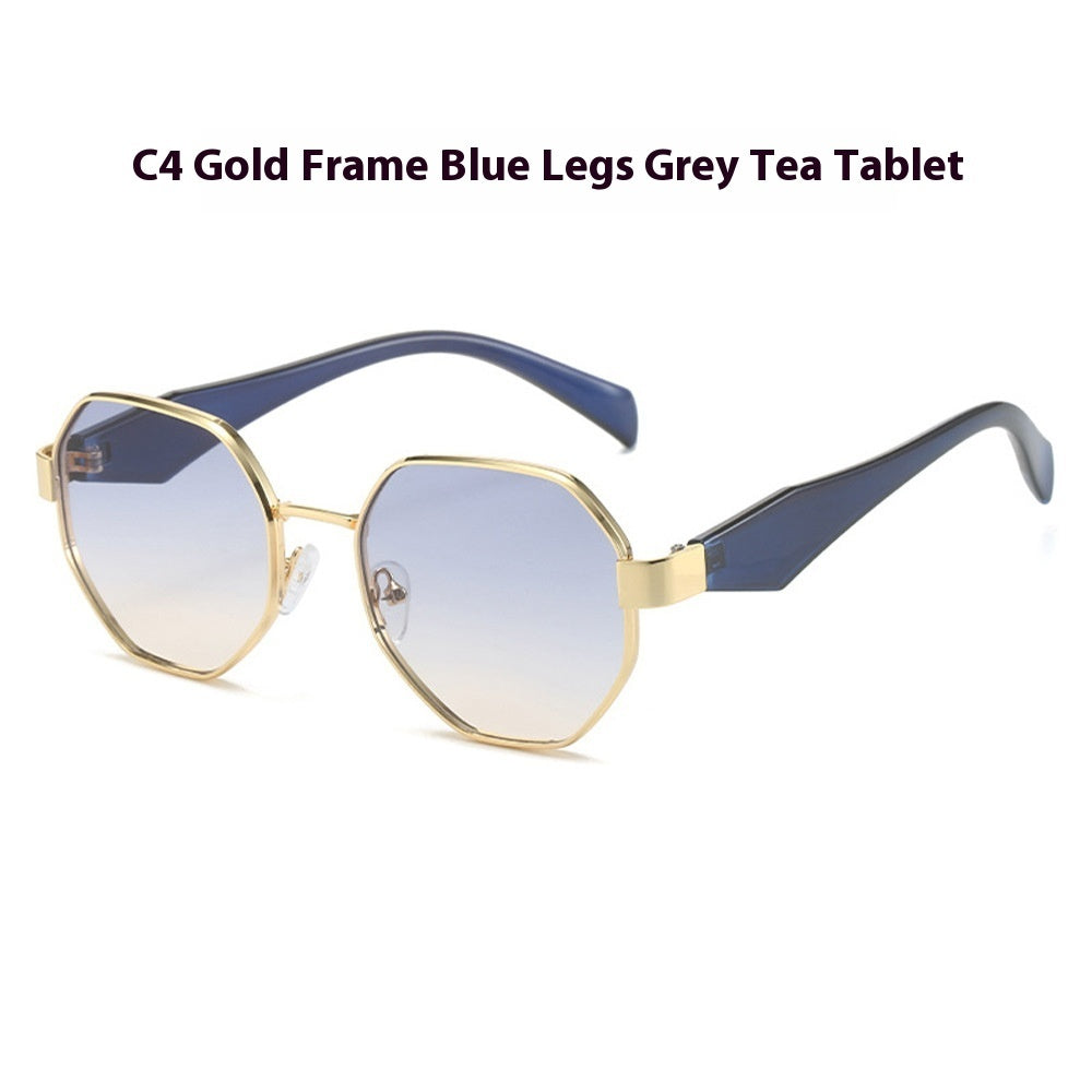 New Polygonal Sunglasses Wide Leg Metal Large Rim Sunglasses Women - Heritage cosmetics and beauty care