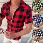 Plaid T Shirt Mens Zipper Short Sleeve Shirts Summer Men Clothing - Heritage cosmetics and beauty care