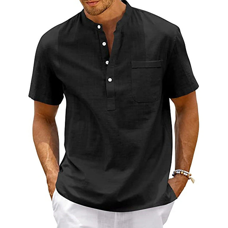 Men's Plus Size Solid Color Stand Up Collar Short Sleeved Shirt - Heritage cosmetics and beauty care