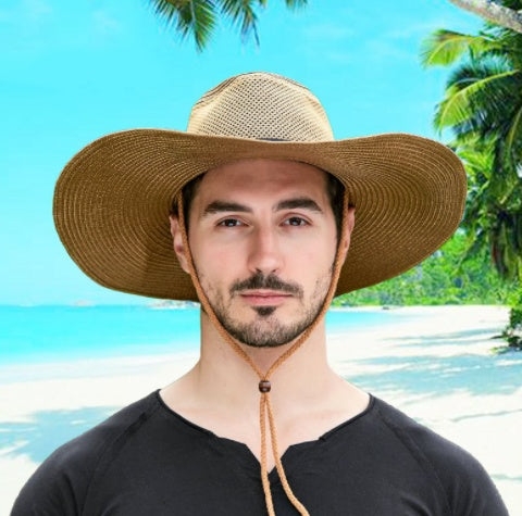 Breathable Mesh Big Brim Straw Hat Men's Outdoor Sun Protection - Heritage cosmetics and beauty care