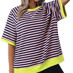 Women's Casual Versatile Striped Loose T-shirt - Heritage cosmetics and beauty care