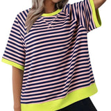 Women's Casual Versatile Striped Loose T-shirt - Heritage cosmetics and beauty care