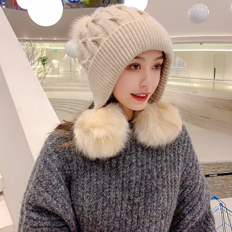 Women's Trendy Hats Sweet And Cute Three Balls Wool - Heritage cosmetics and beauty care