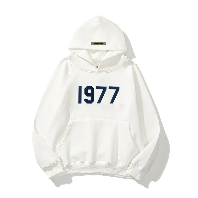 Fashion Brand Sweater High Street Loose Fleece-lined 1977 Words Sweater Men's And Women's Hoodies Heritage cosmetics and beauty care