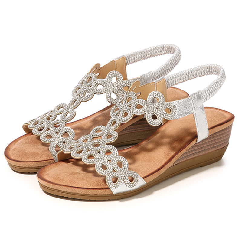 Rhinestone Bohemian Wedge Sandals - Heritage cosmetics and beauty care