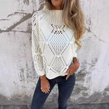 European And American Leisure Loose Hollow Out Sweater Round Neck Knitted Top - Heritage cosmetics and beauty care