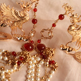 Gorgeous Archaistic Ancient Costume Pearl Tassel Phoenix Hairpin Hairpin Hairpin - Heritage cosmetics and beauty care