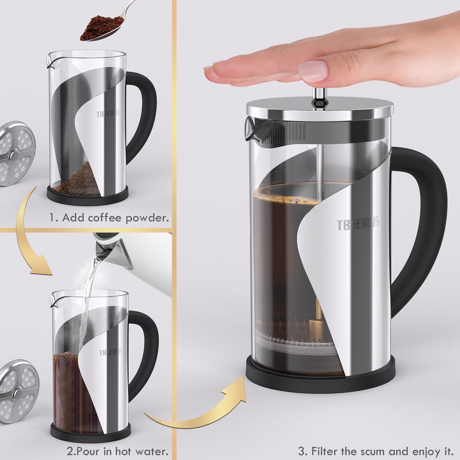 TBGENIUS Cafetiere 2-4 Cups French Press 600ml Coffee Maker 4 Level Filtration System, Metal Housing, Perfect For Coffee Lover Gifts Morning Coffee - Brews Milk Froth And Tea Heritage cosmetics and beauty care