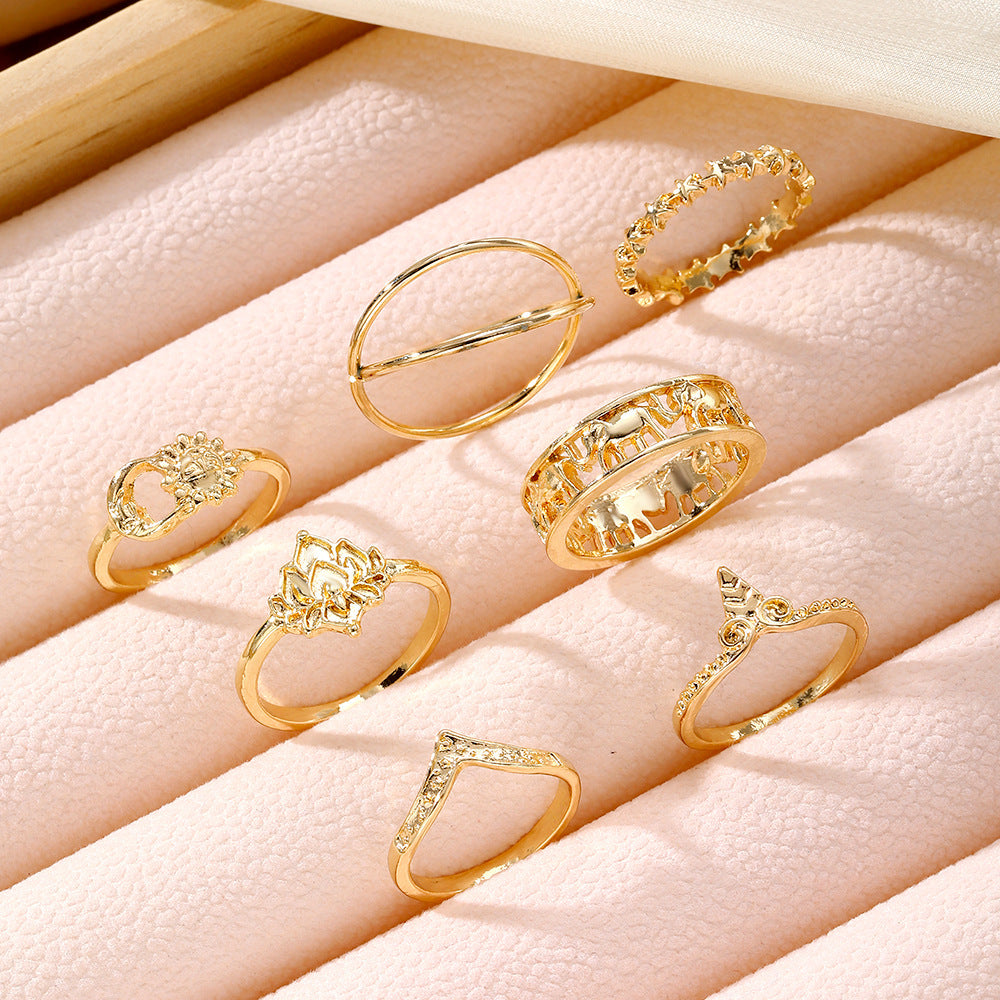 Retro Elephant Hollow Ring 7-piece Set Creative - Heritage cosmetics and beauty care