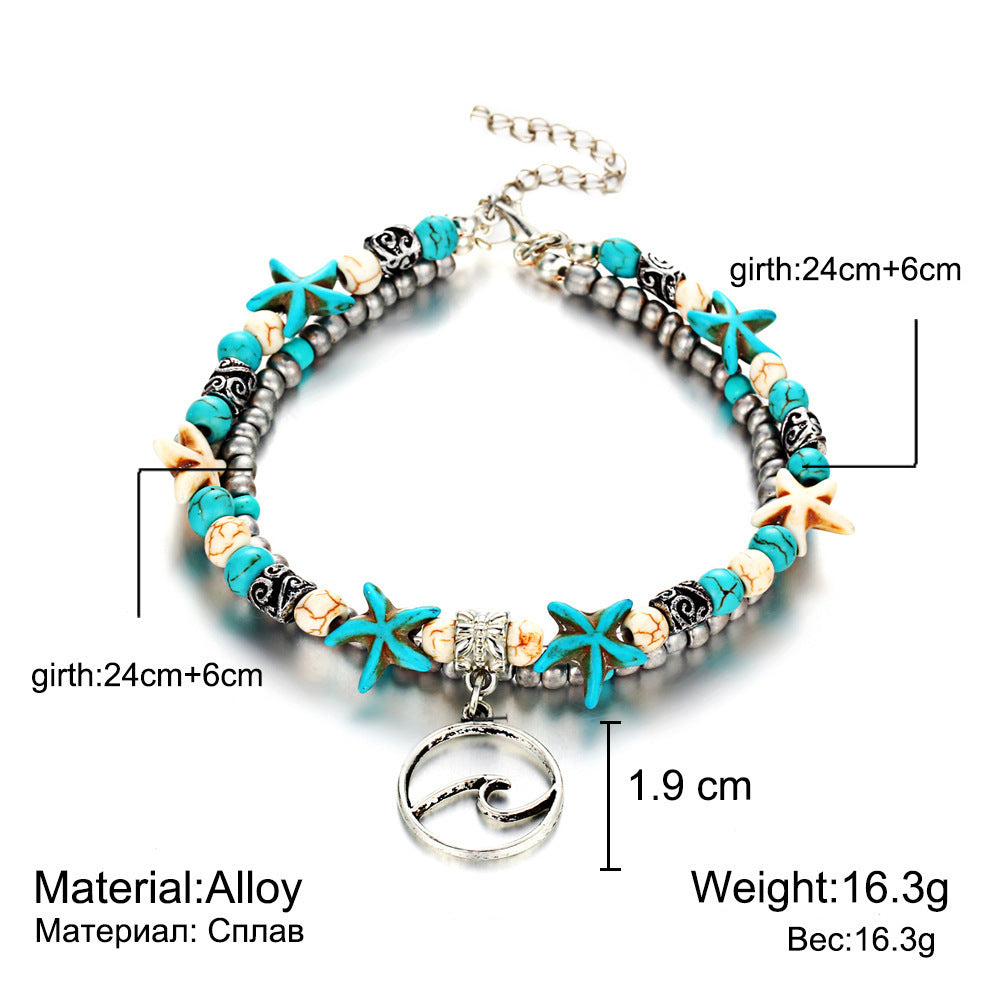 Simplicity Anklets Green Blue Color Star Fish Anklet Women Beach Foot Jewelry Leg Chain Ankle Bracelets Foot Accessory - Heritage cosmetics and beauty care