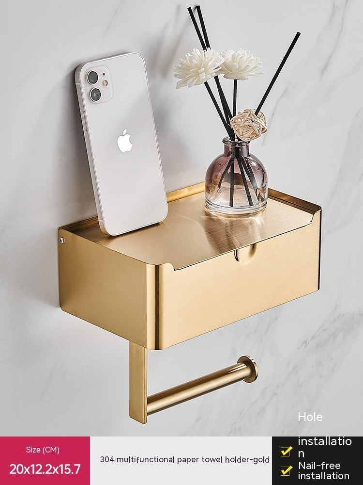 Stainless Steel Tissue Wet Tissue Box Toilet Paper Holder Punch-free Mobile Phone Roll Stand - Heritage cosmetics and beauty care