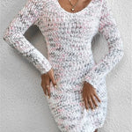 V-neck Slim-fit Two-tone Knitted Long Sleeve Sweater Color-matching Dress - Heritage cosmetics and beauty care