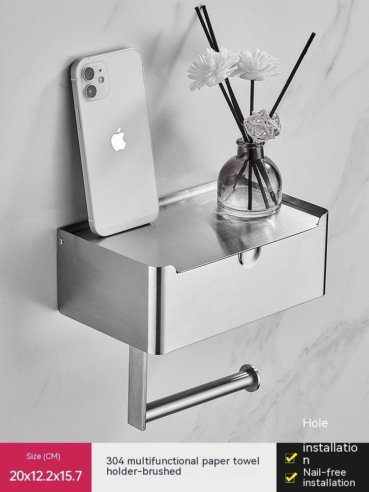 Stainless Steel Tissue Wet Tissue Box Toilet Paper Holder Punch-free Mobile Phone Roll Stand - Heritage cosmetics and beauty care