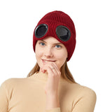 Warm Knitted Woolen Hats With Windproof Glasses Autumn And Winter For Men And Women Ear Protection Cap - Heritage cosmetics and beauty care