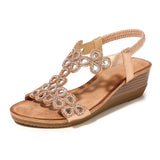 Rhinestone Bohemian Wedge Sandals - Heritage cosmetics and beauty care