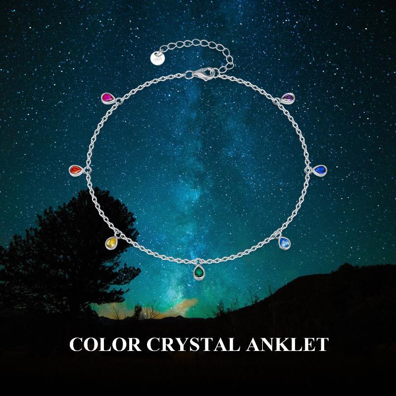 Anklets for Women Sterling Silver Multi Color Oval Rainbow Anklet Bracelets Fashion Jewelry Gifts for Women Teen Girls Friend Birthday - Heritage cosmetics and beauty care