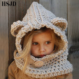 Girls Hats Handmade Kids Winter Hats Wrap Bear Scarf Caps Cute Autumn Children Cartoon Bear Knitted Hats - Heritage cosmetics and beauty care