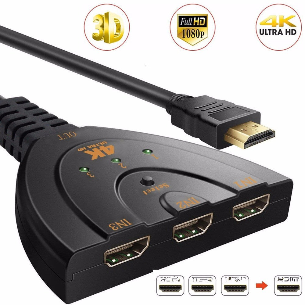 3 Port 4K HDMI 2.0 Cable Auto Splitter Switcher 3x1 Adapter HUB 3D 3 To 4K 2K 3D Mini 3 Port HDMI-compatible - Heritage cosmetics and beauty care