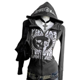 Autumn And Winter Hooded Long-sleeve Zipper Skull Letter Print Sweatshirt