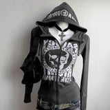 Autumn And Winter Hooded Long-sleeve Zipper Skull Letter Print Sweatshirt