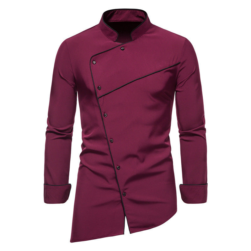 Fashion Stand Collar Multi-button Oblique Placket Dress Shirt - Heritage cosmetics and beauty care