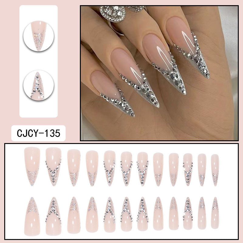 Bride French Diamond Fragments Fake Nail Sticker Long - Heritage cosmetics and beauty care