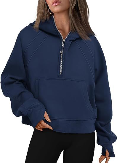 Zipper Hoodies Sweatshirts With Pocket Loose Sport Tops Long Sleeve Pullover Sweaters Winter Fall Outfits Women Clothing - Heritage cosmetics and beauty care