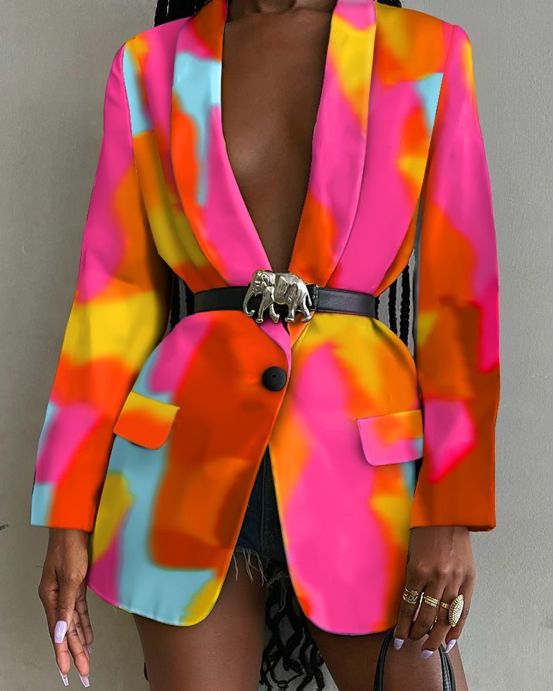 Fashion Printed Shawl Collar Single-breasted Belt Blazer Women - Heritage cosmetics and beauty care