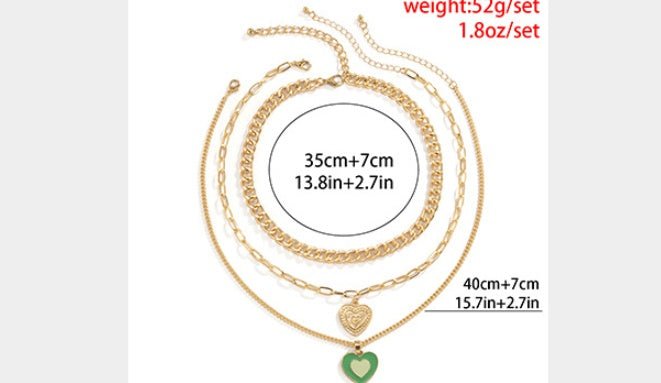 European And American Cross-border Jewelry Retro Heart-shaped Oil Dripping Multilayer Necklace Women - Heritage cosmetics and beauty care