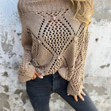 European And American Leisure Loose Hollow Out Sweater Round Neck Knitted Top - Heritage cosmetics and beauty care