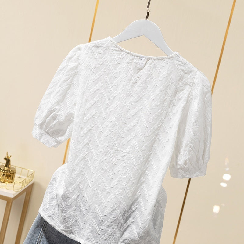 Cotton Embroidered Puff Sleeve Shirt Tops Women White Ladies Shirts Heritage cosmetics and beauty care