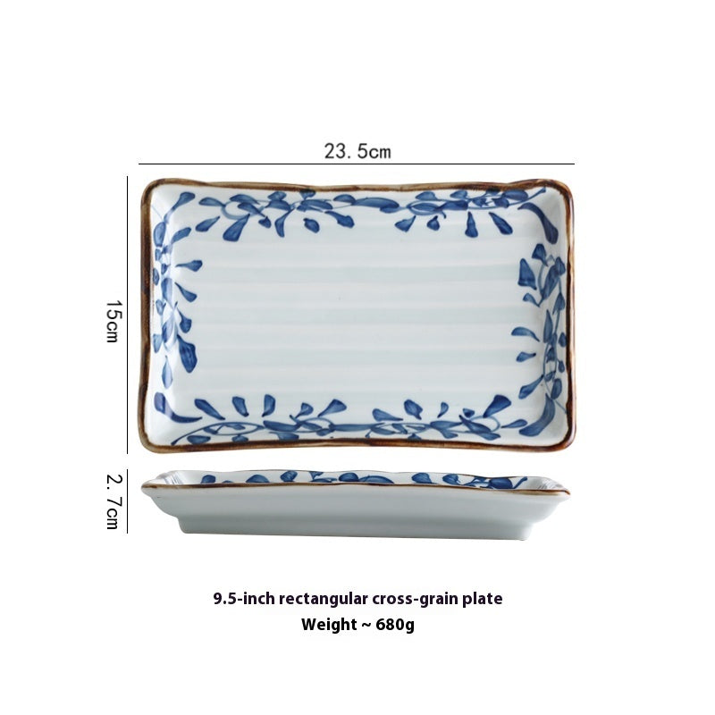 Ceramic Horizontal Pattern Sushi Kebabs Long Plate Restaurant Commercial Side Dish Tableware - Heritage cosmetics and beauty care