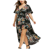 New Women's Loose Slimming V-neckline Flower Print Plus Size Dress - Heritage cosmetics and beauty care