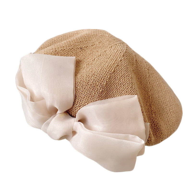 Big Bow Beret Women's Breathable Knit Hat - Heritage cosmetics and beauty care